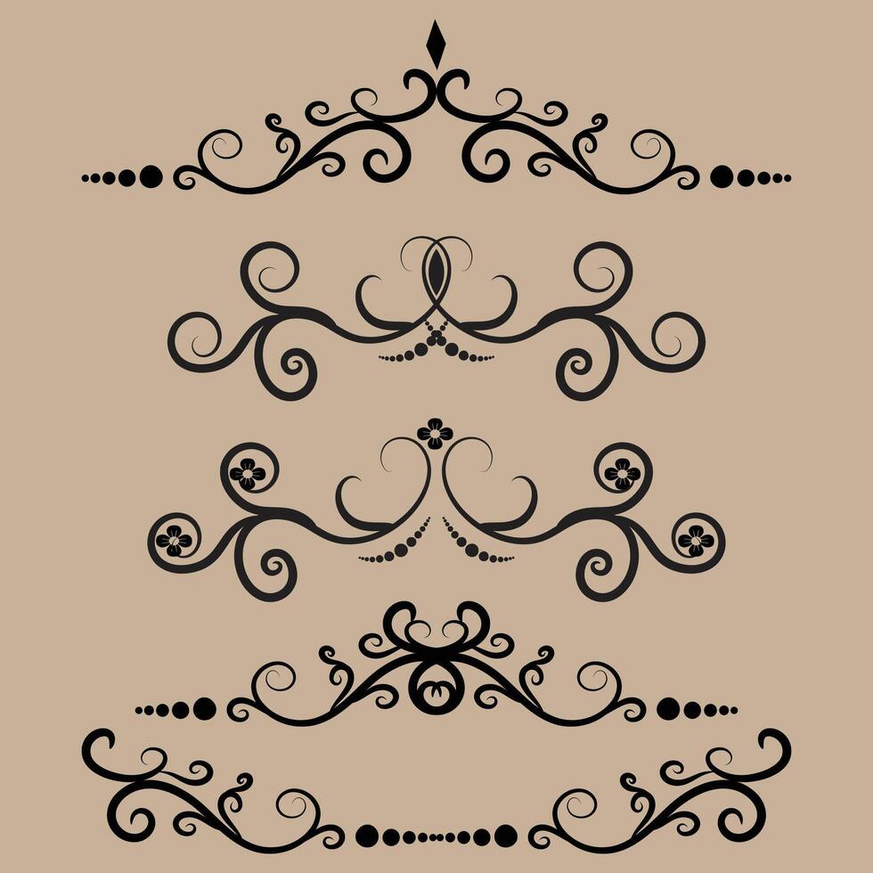 Classic calligraphy swirls, swashes, dividers, floral motifs. Scroll elements and ornate vintage frames vector