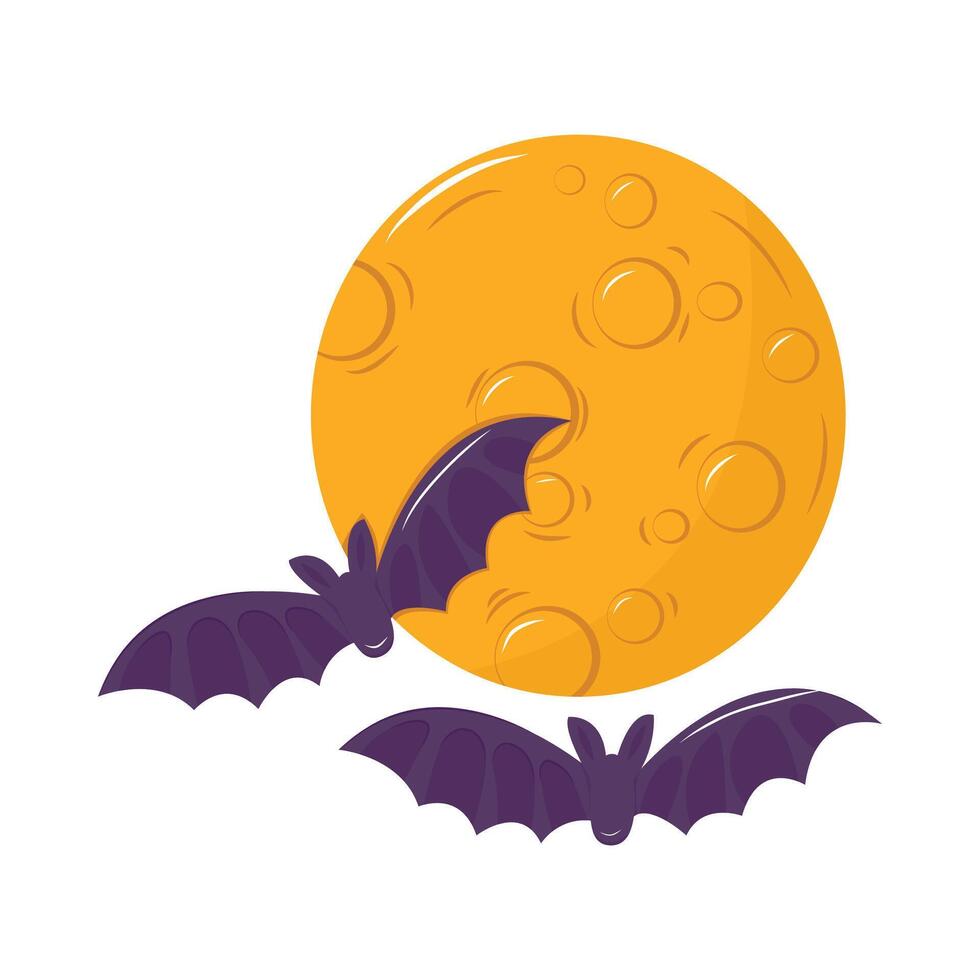 Moon and bats. Halloween, autumn concept. Isolated illustration for card, postcard, cover. EPS 10 vector