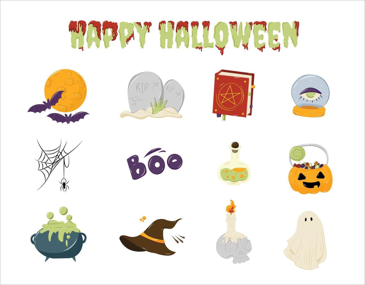 Halloween cute elements set. Elements for the design of packaging, greeting card, poster. Isolated on the white background. EPS 10 vector