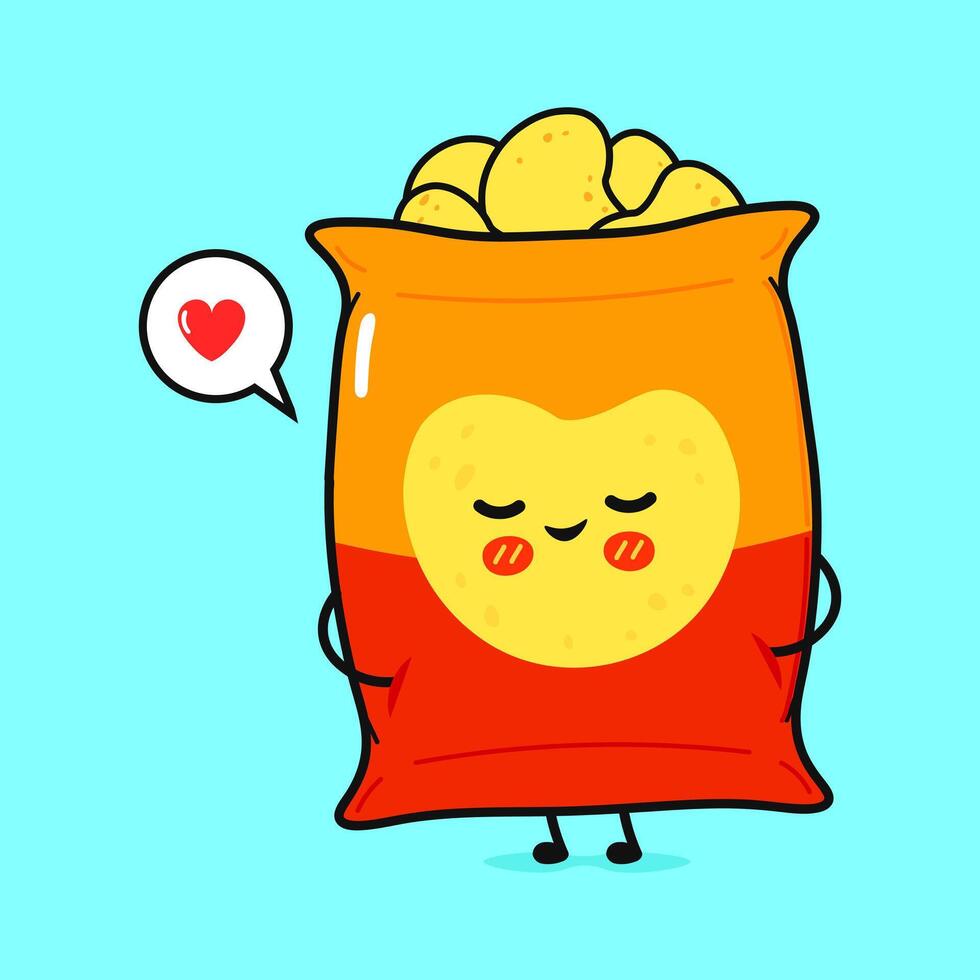 Chips in love character. hand drawn cartoon kawaii character illustration icon. Isolated on blue background. Chips character concept vector