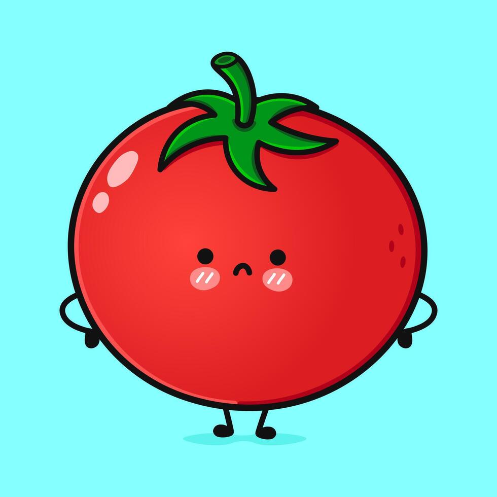 Angry Tomato character. hand drawn cartoon kawaii character illustration icon. Isolated on blue background. Sad Tomato character concept vector
