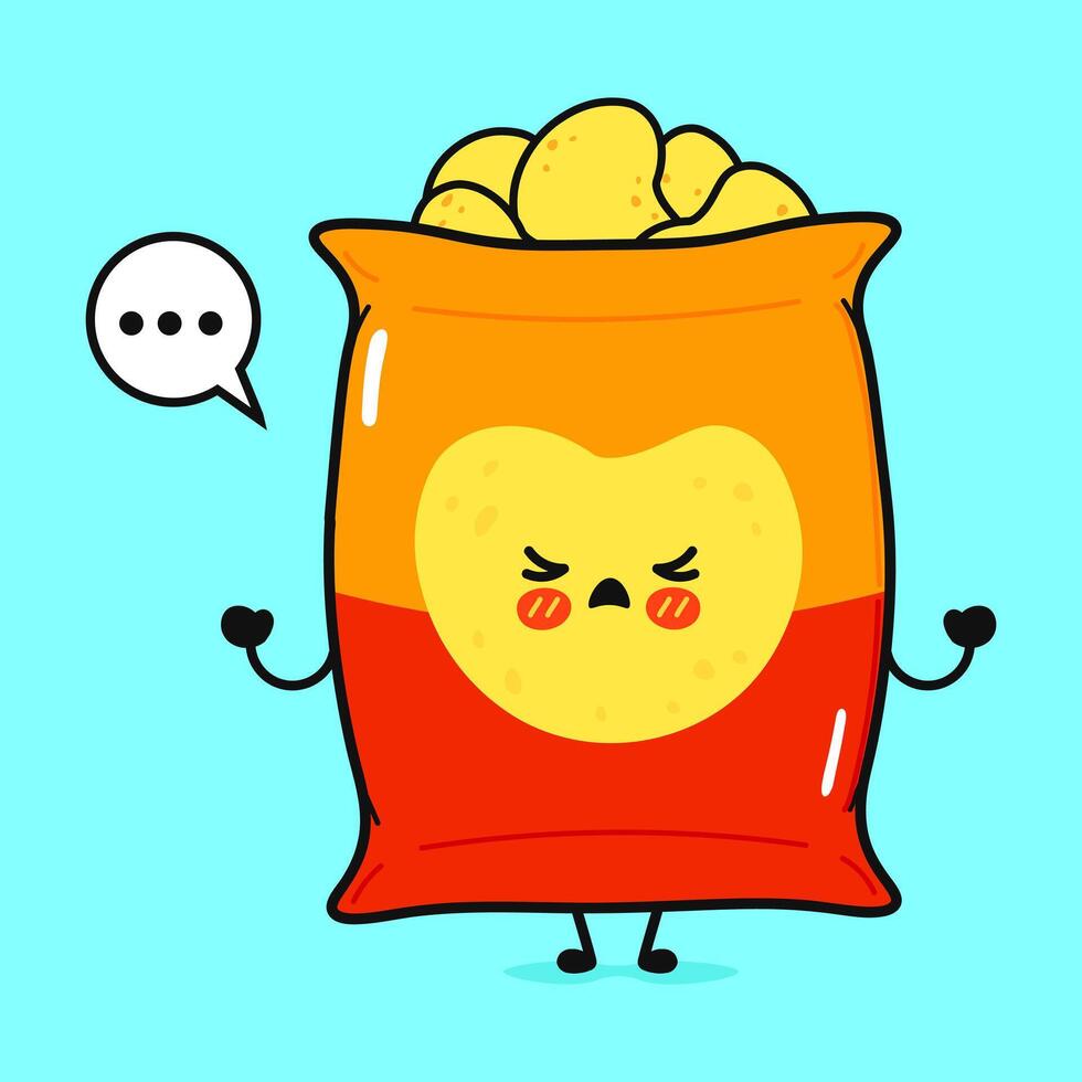 Angry Chips character. hand drawn cartoon kawaii character illustration icon. Isolated on blue background. Sad Chips character concept vector