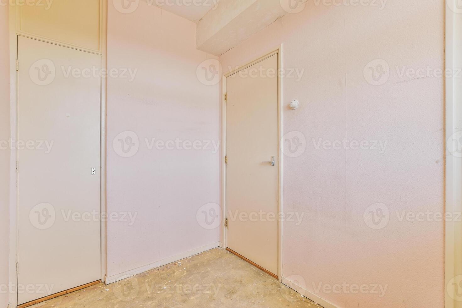 A room with pink walls and a door photo