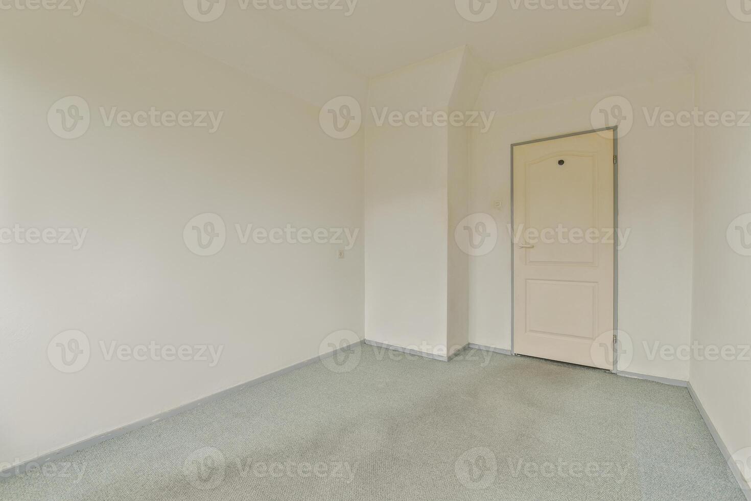 An empty room with a door and carpet photo