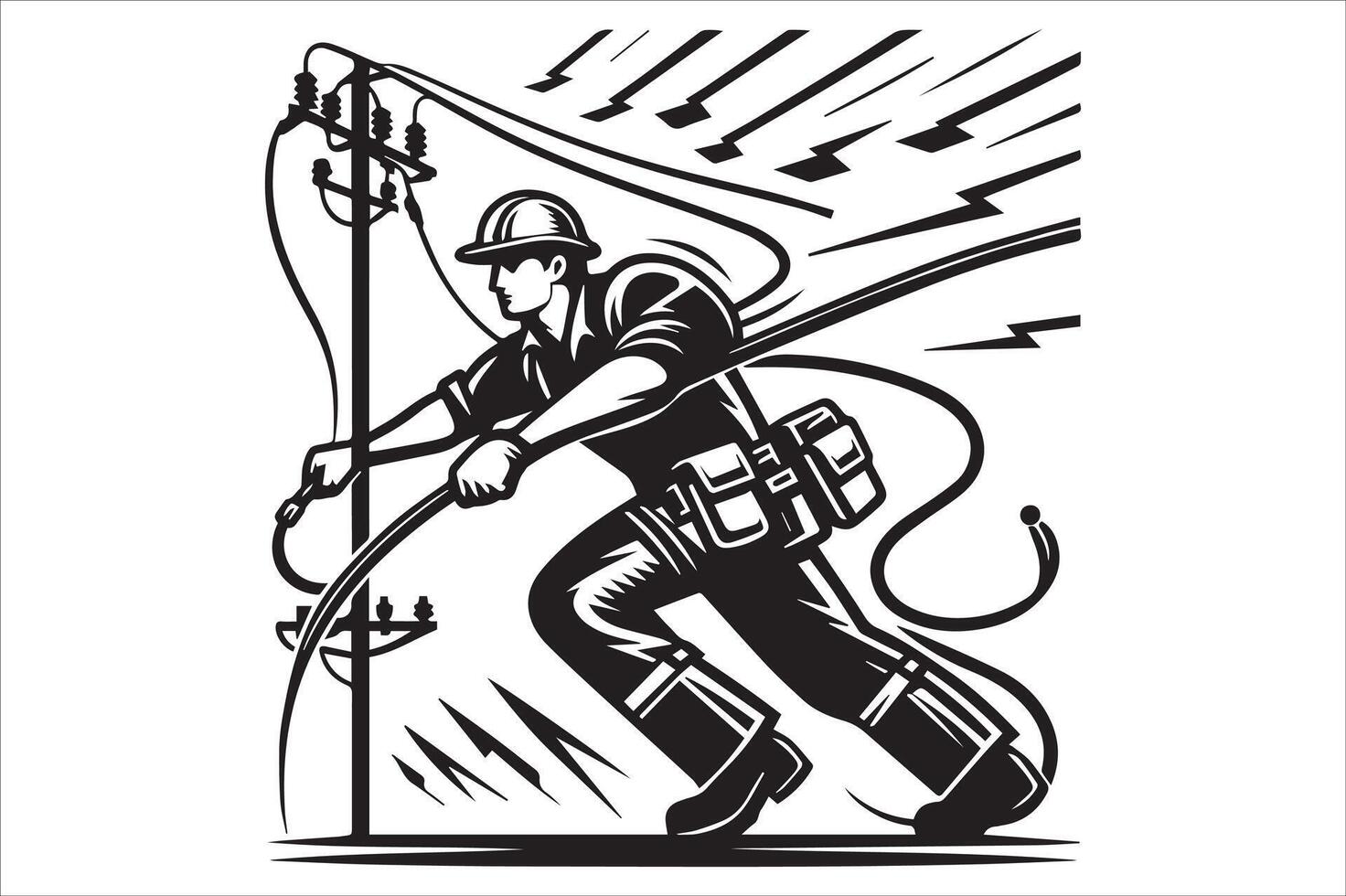 Electrician working on power lines vector
