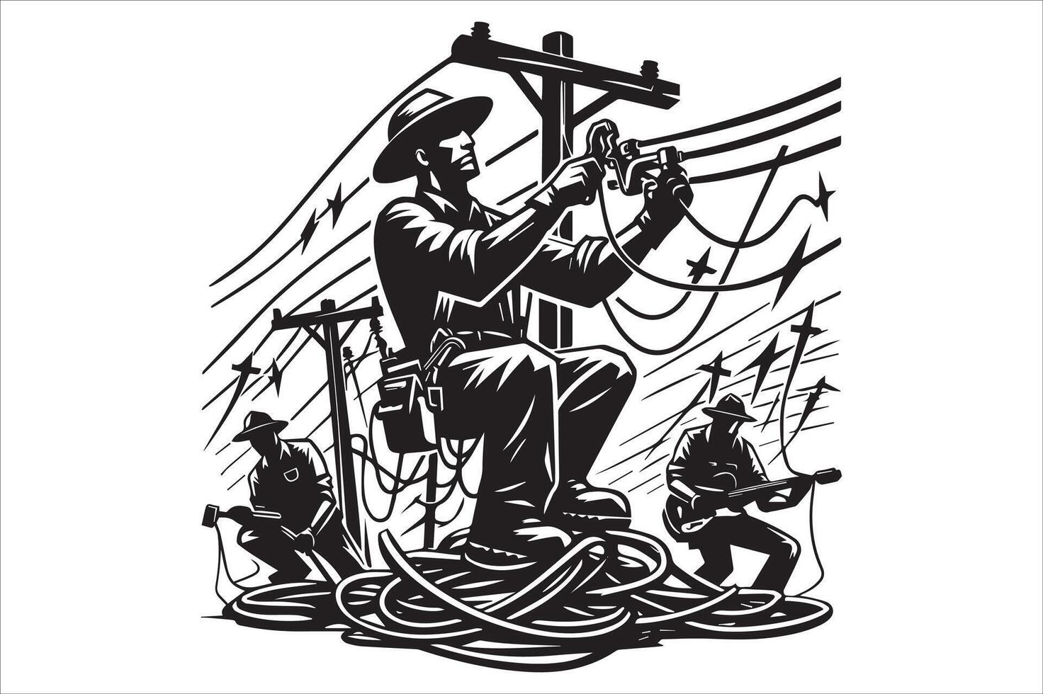 Electrician working on power lines vector