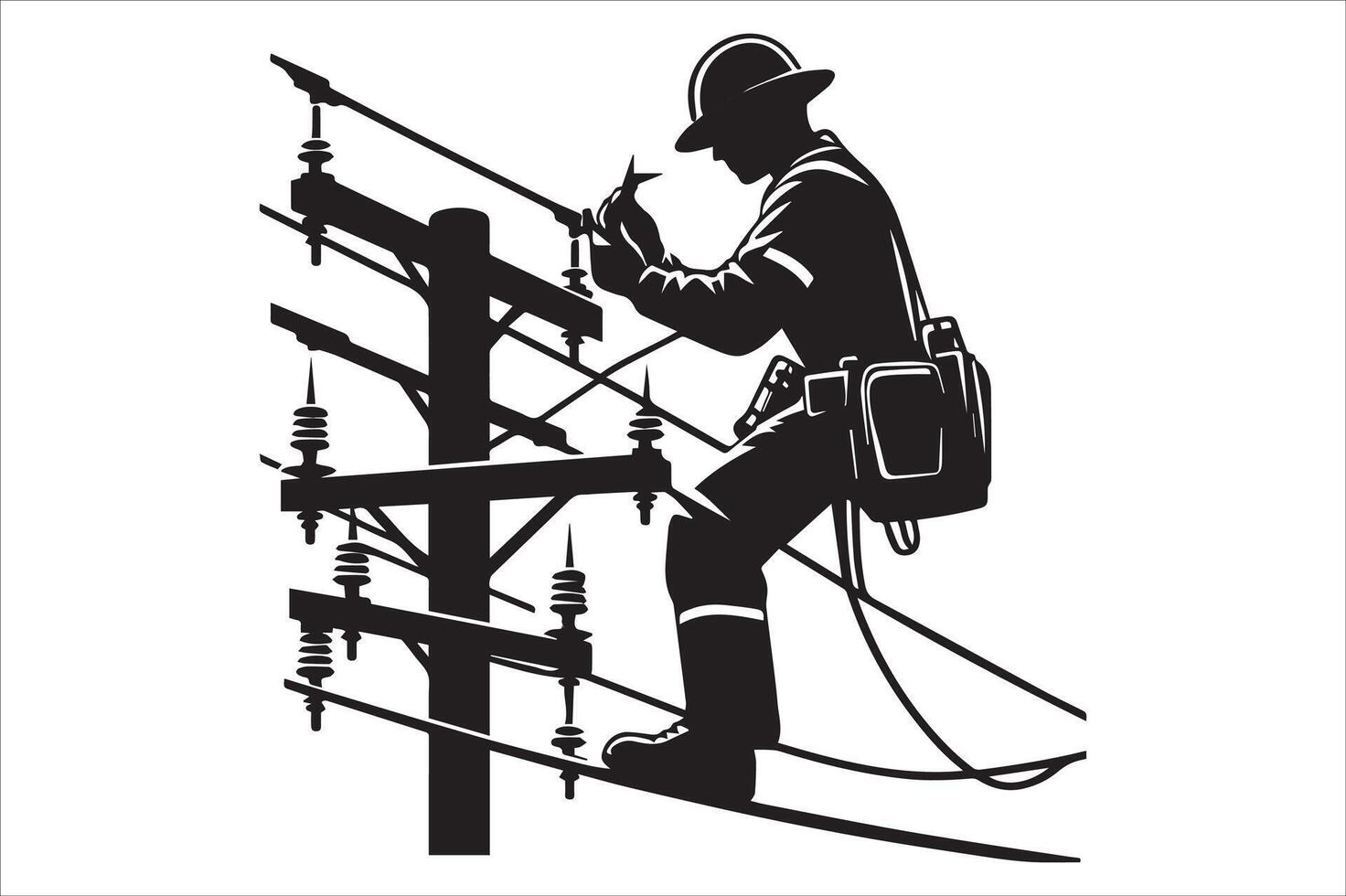 Electrician working on power lines vector
