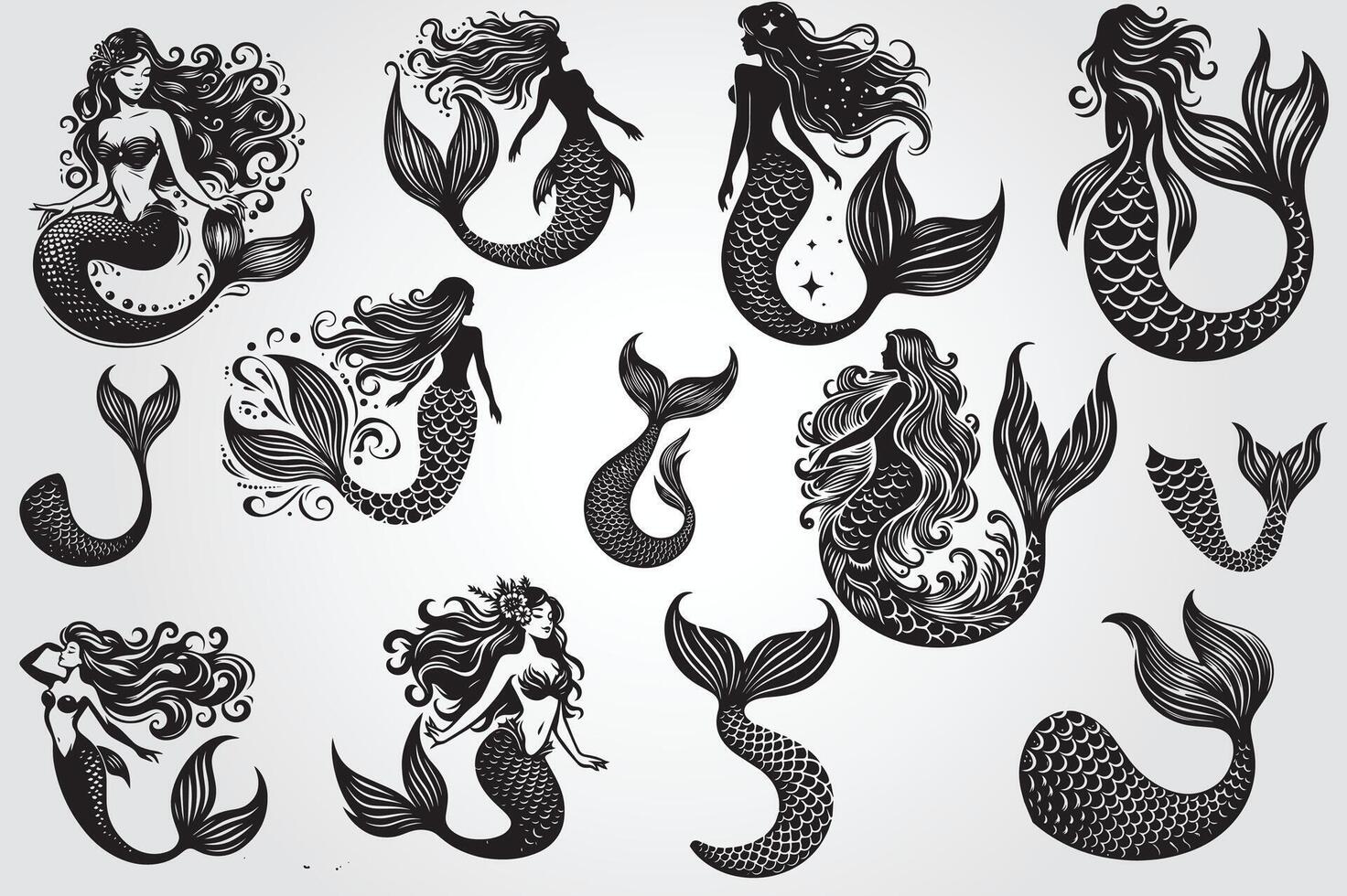 mermaid tail black with white background.eps vector