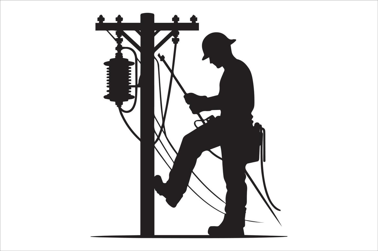 Electrician working on power pole vector