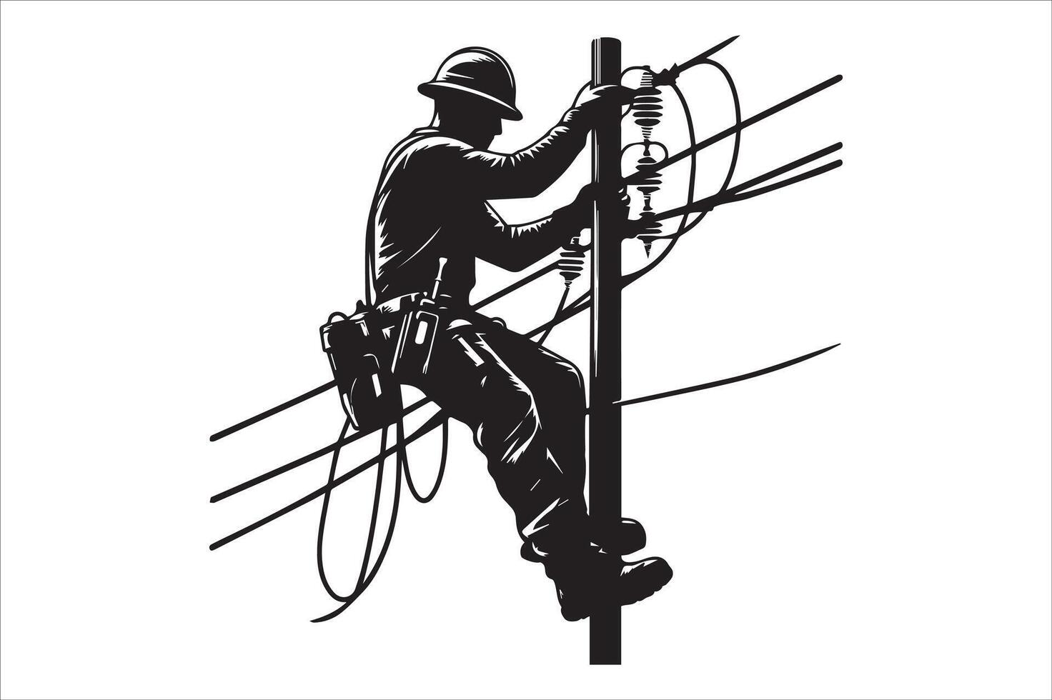 Electrician on pole with power lines vector