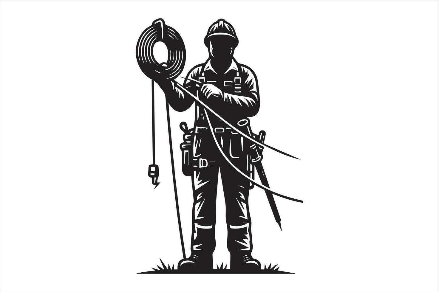 A black and white silhouette of a man holding a rope vector