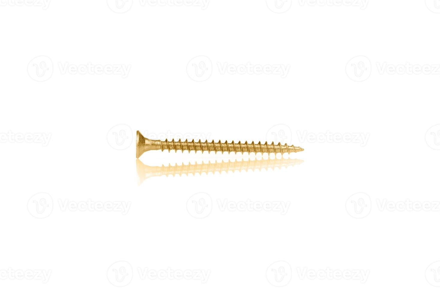 macro screw of golden color on a white background photo