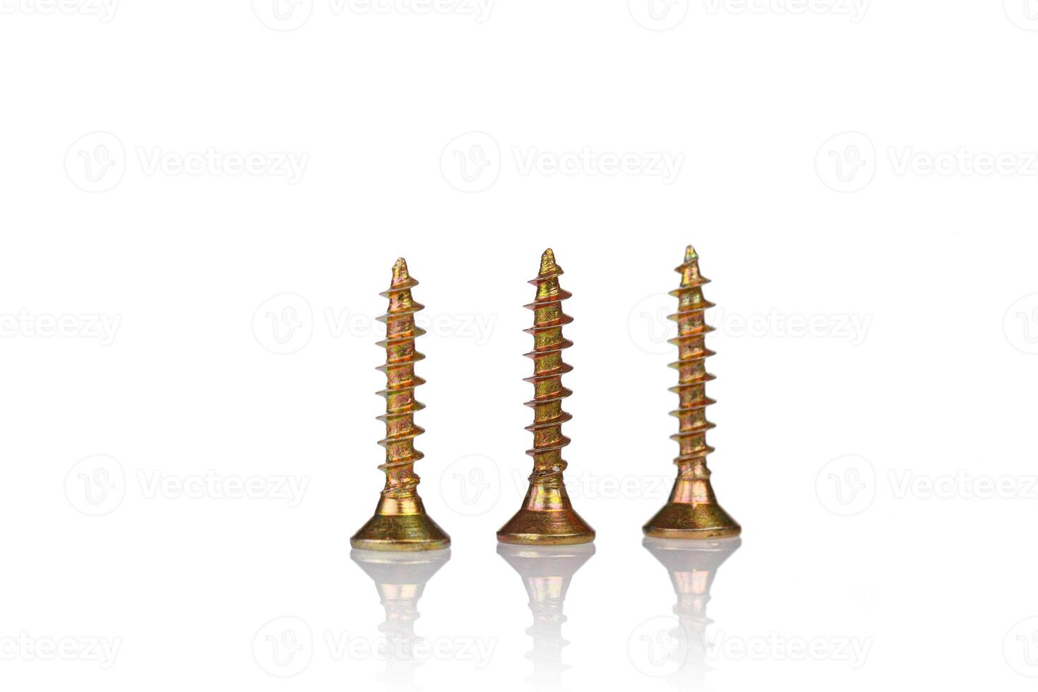 macro screw of golden color on a white background photo