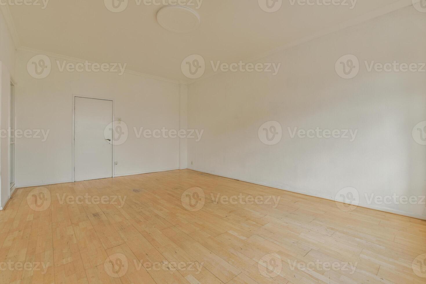 An empty room with hardwood floors and white walls photo