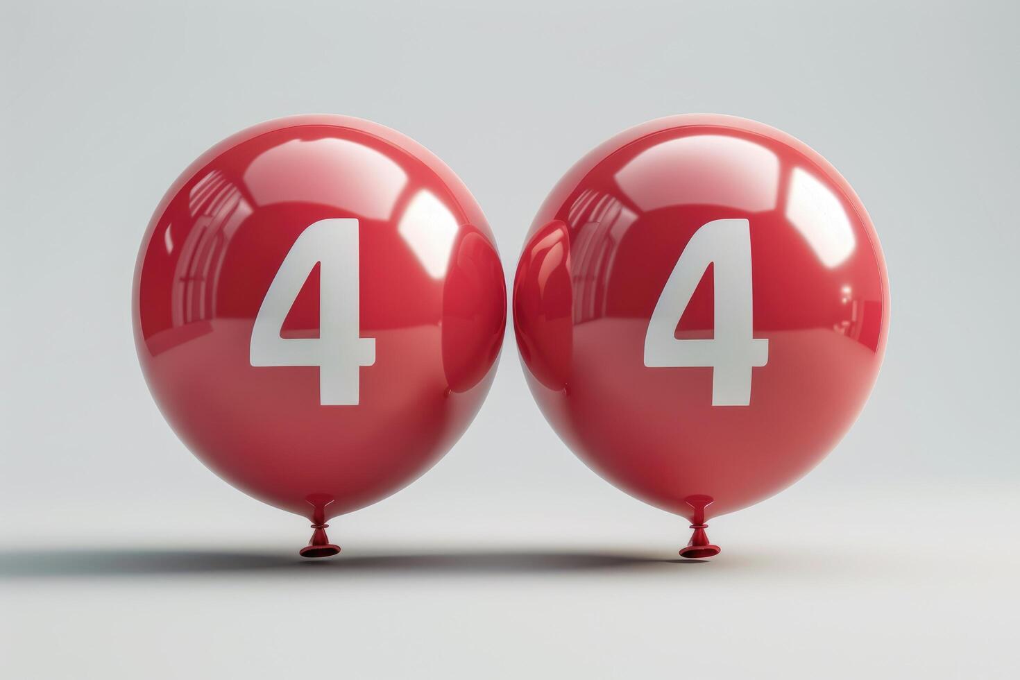 Twin Crimson Balloons Displaying the Number Four. photo