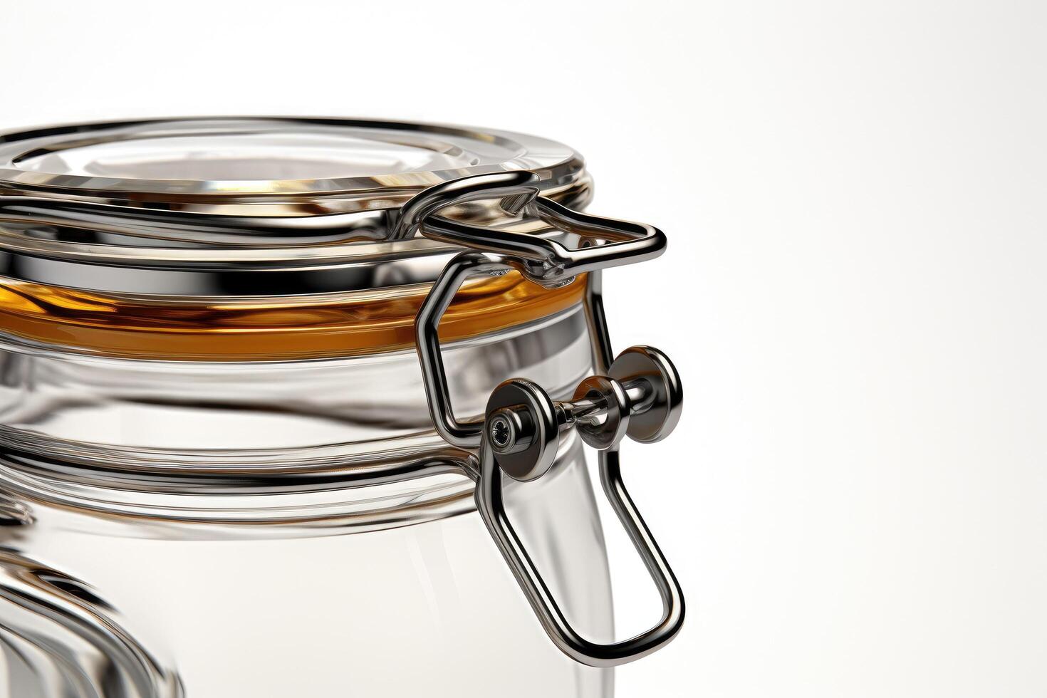 Illuminated Glass Jar With Rustic Metal Handle. photo