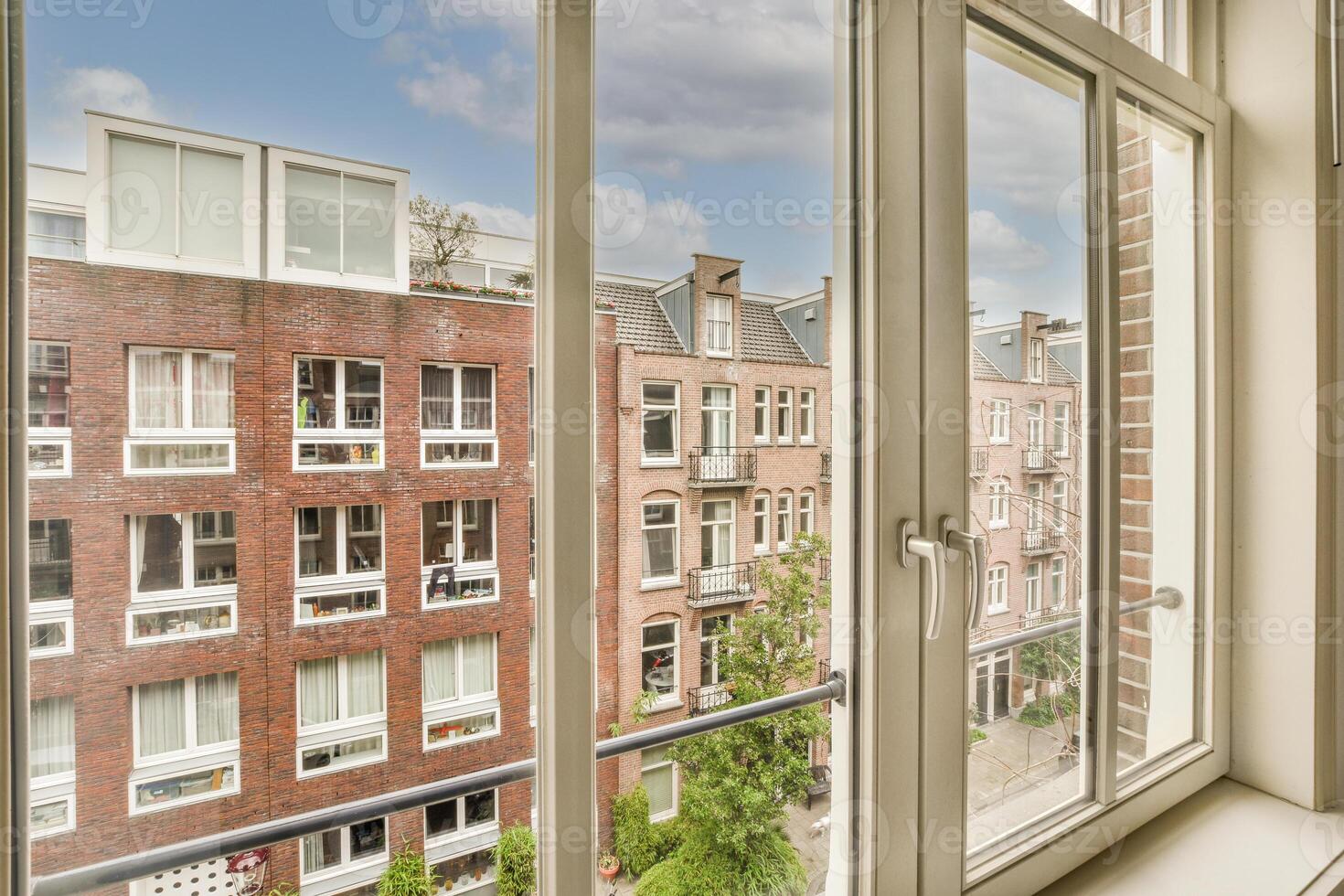 A window with a white frame photo