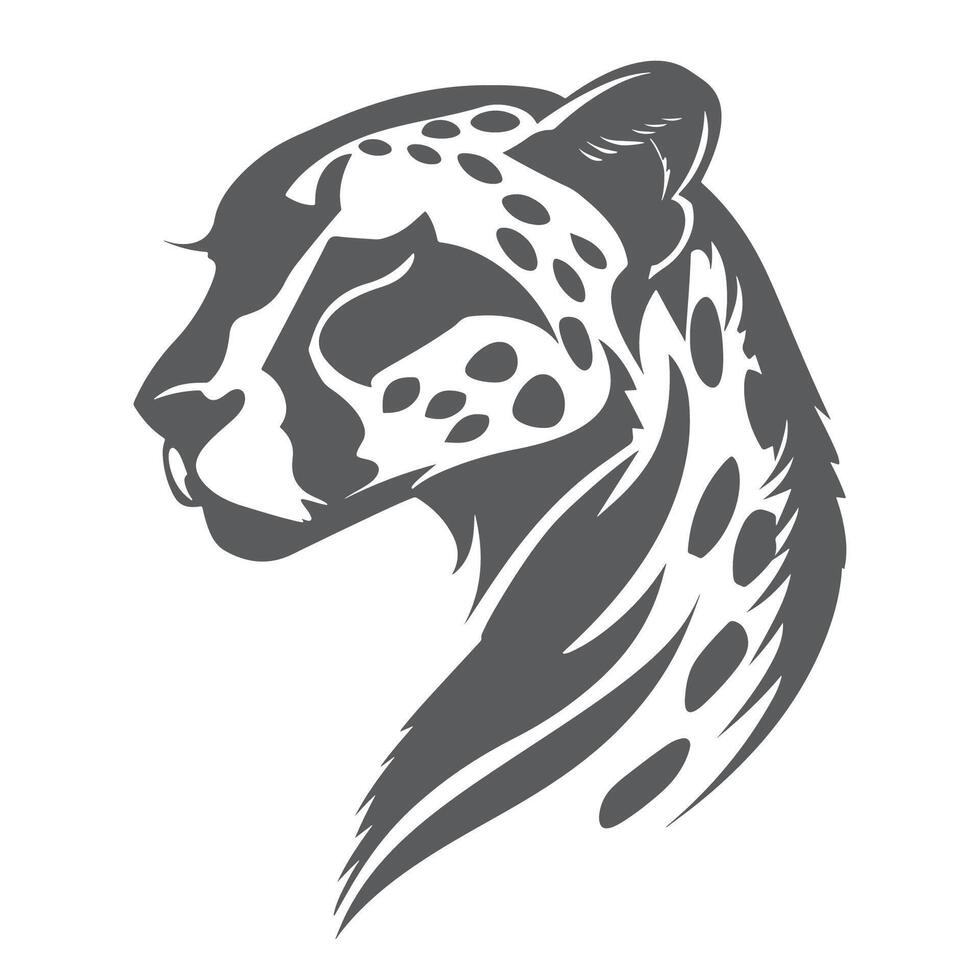 The head of a cheetah is shown in a black and white drawing vector