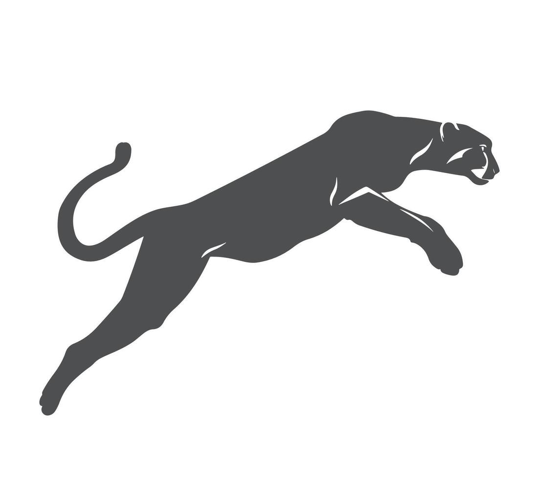 A black and white silhouette of a leaping panther vector
