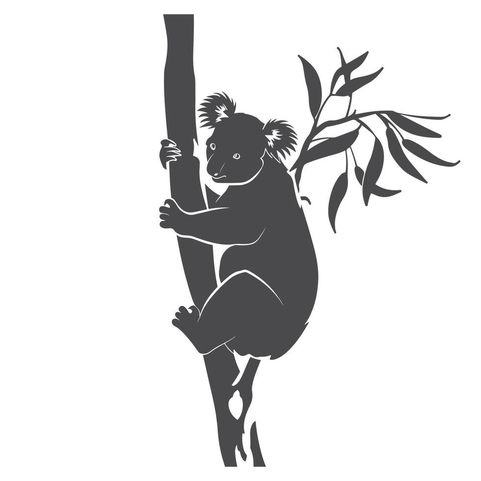 A silhouette of a koala on a tree branch vector