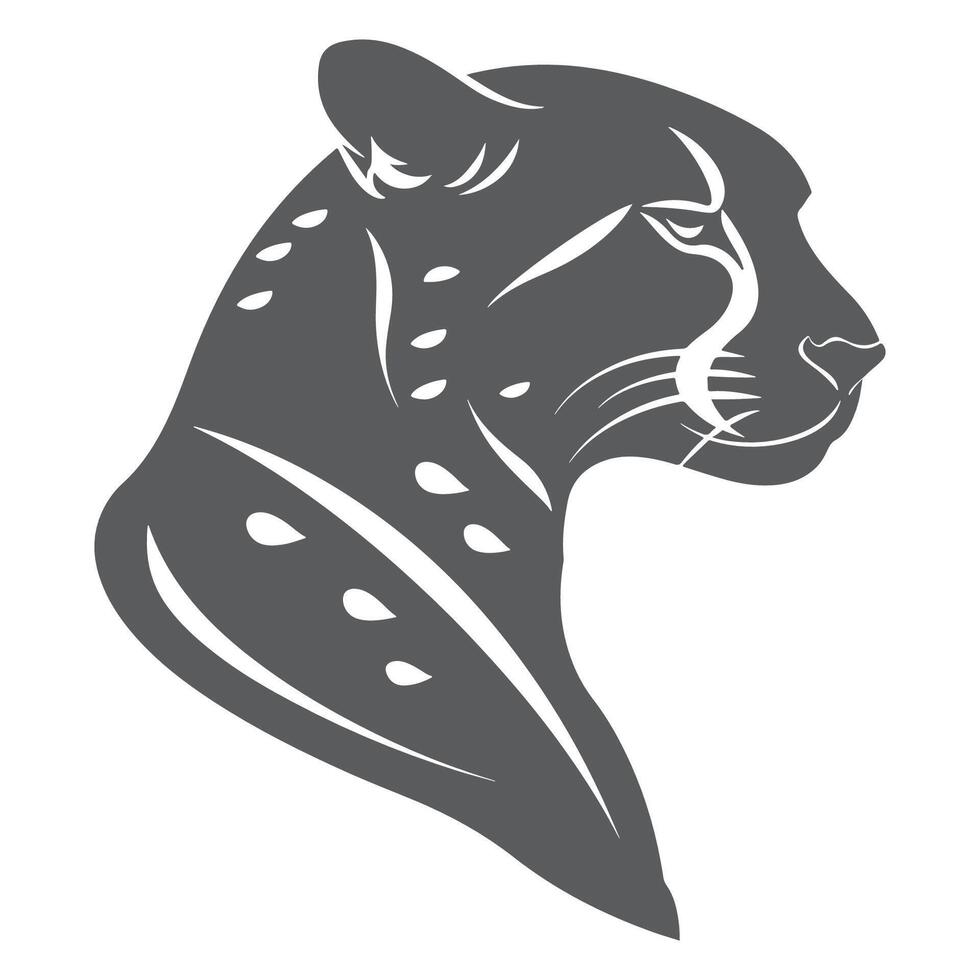 A black and white illustration of a leopard head vector