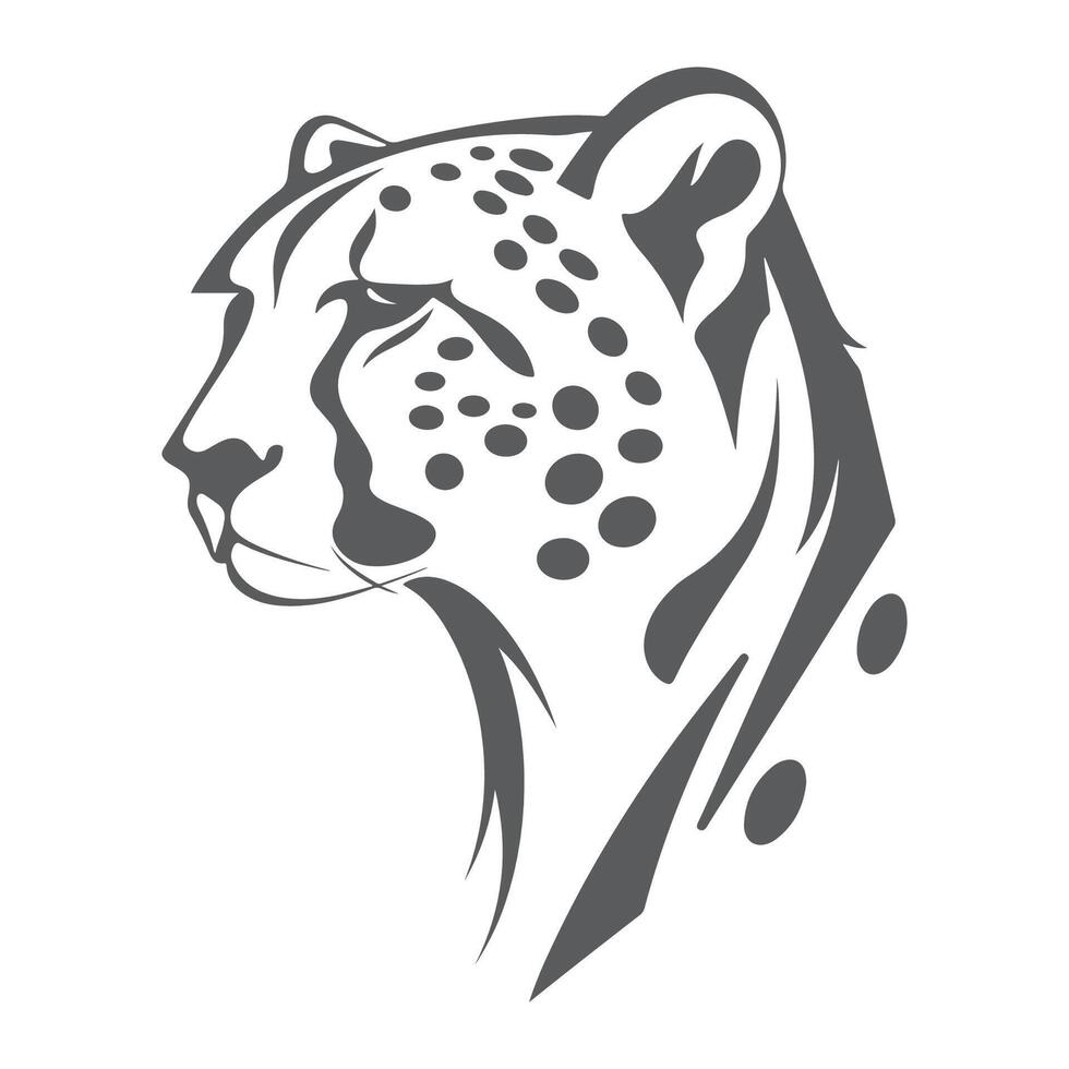A cheetah head is shown in a black and white drawing vector