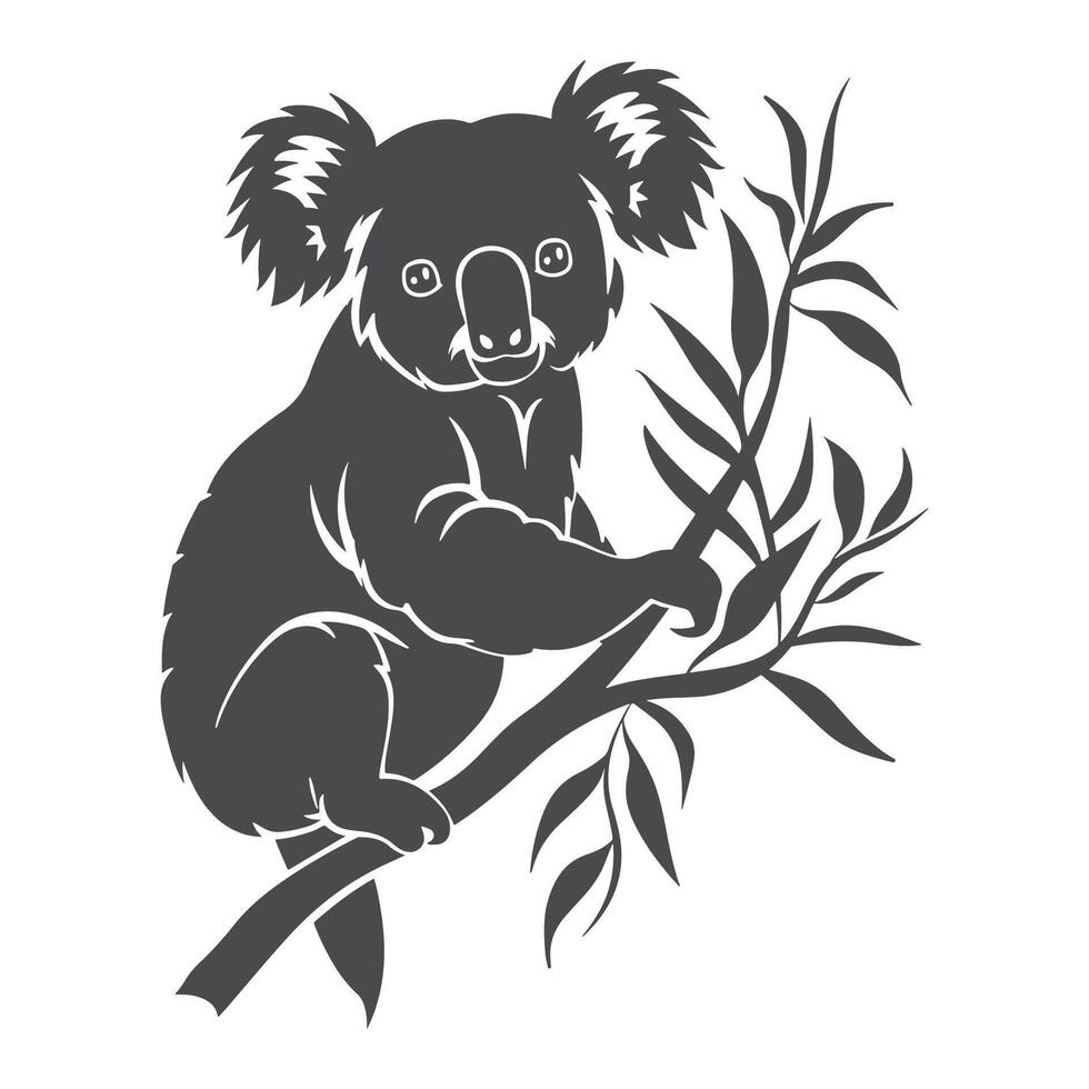 A black and white koala sitting on a tree branch vector