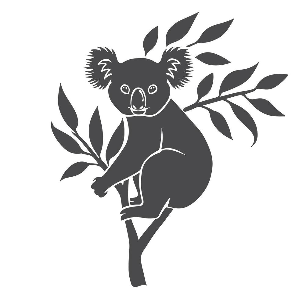 A black and white koala bear on a tree branch vector