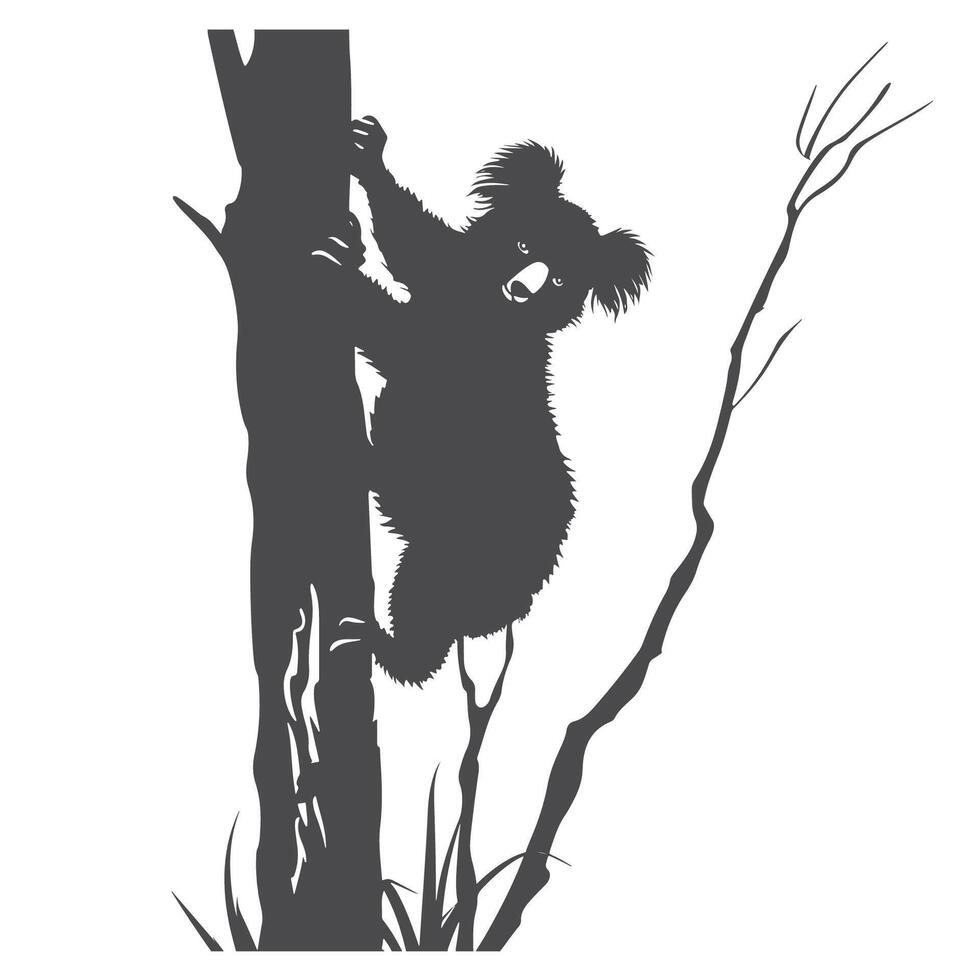 A black and white illustration of a koala bear on a tree vector