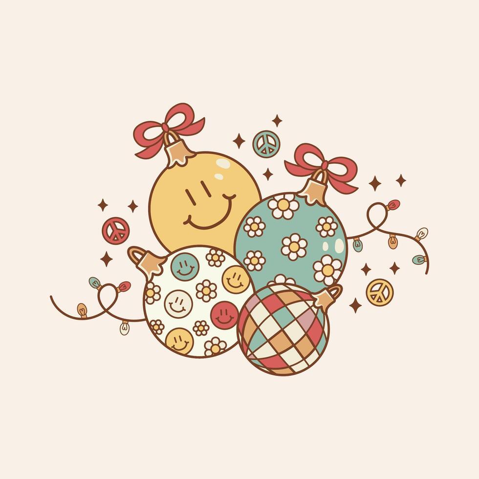 cute christmas illustration retro style of christmas balls vector