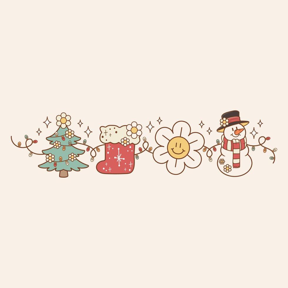 cute Christmas illustration retro style of separator with decorative Christmas elements vector