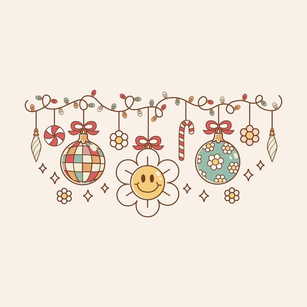 cute Christmas illustration retro style of separator with decorative Christmas elements vector