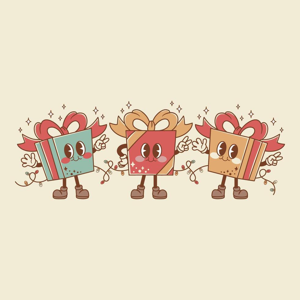 Cute retro style christmas illustration of christmas gift boxes vector