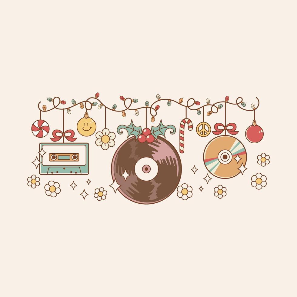 cute christmas illustration retro style music vector