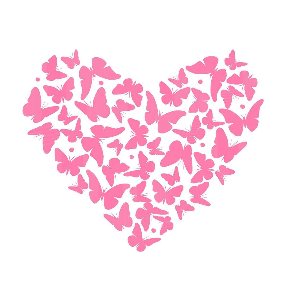 Silhouette of an abstract heart drawn from flying butterflies. vector