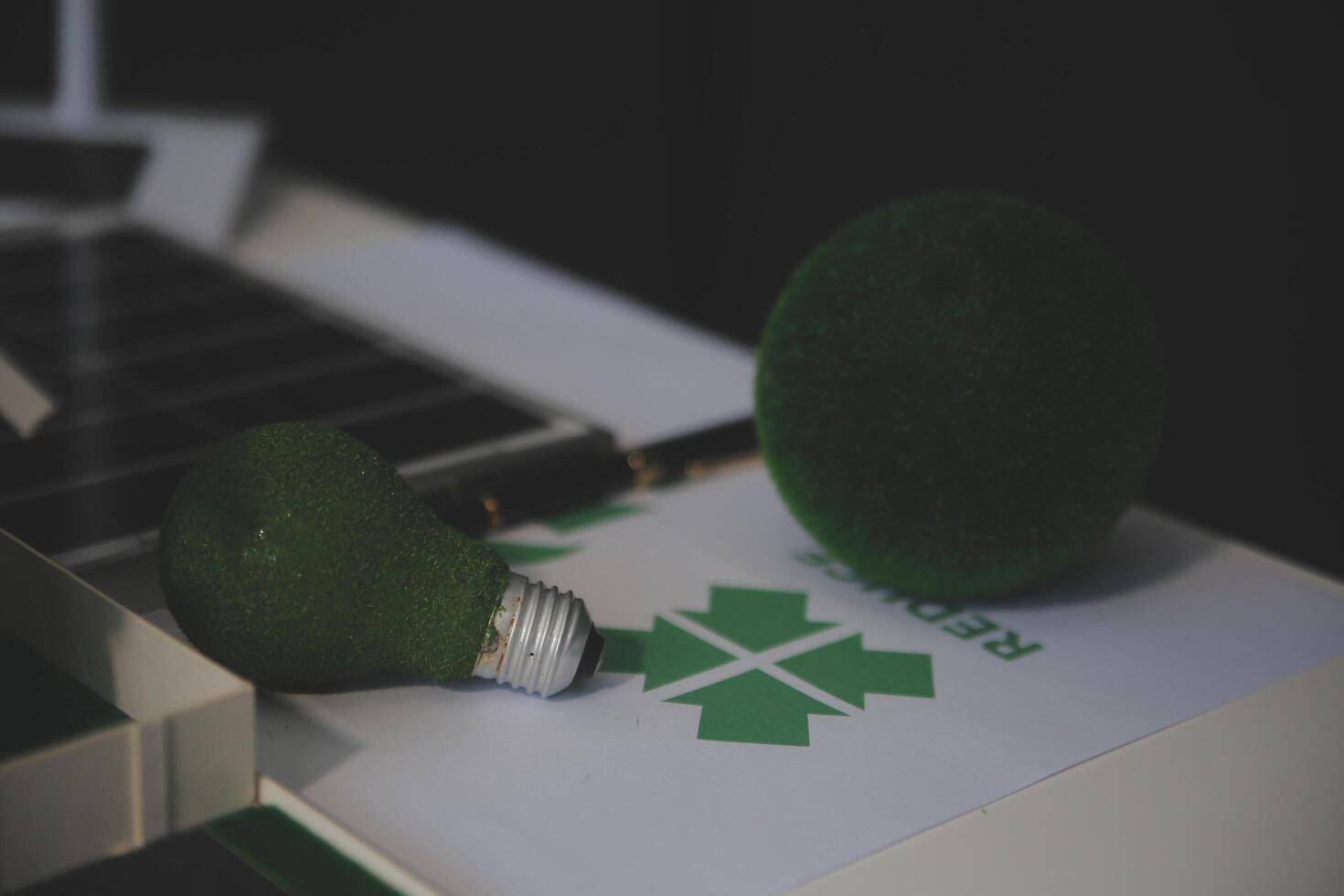Green energy business company meeting with business people planning and discuss marketing of sustainable and renewable clean energy product with solar cell and wind turbine generator. Trailblazing photo