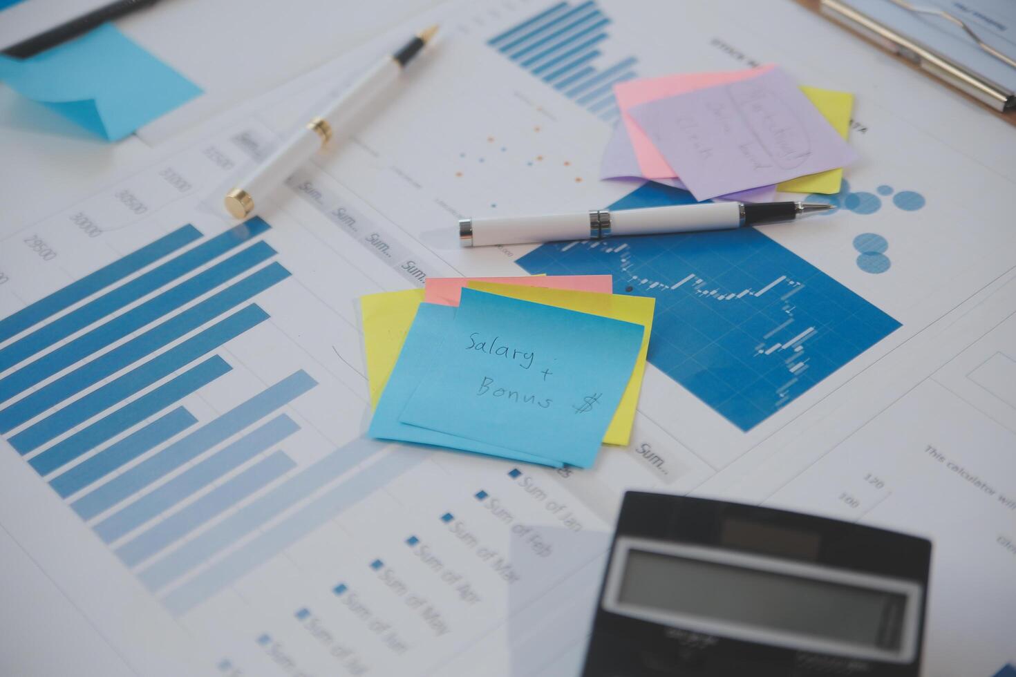 businessman working data document graph chart report marketing research development planning management strategy analysis financial accounting. Business office concept. photo
