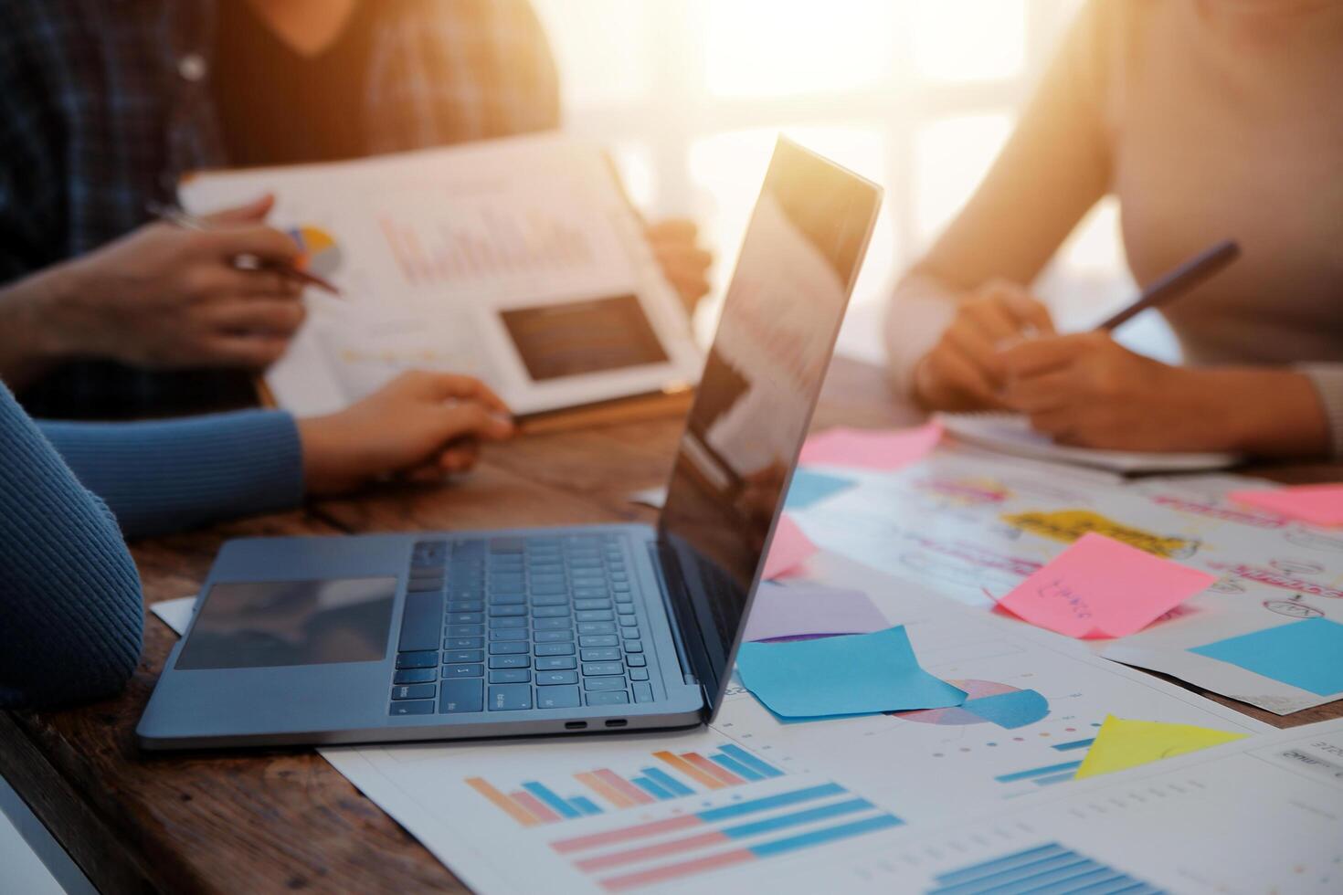 Team of business people working together in the meeting room office, teamwork background charts and graphs banner, double exposure successful teamwork,business planning concept. photo