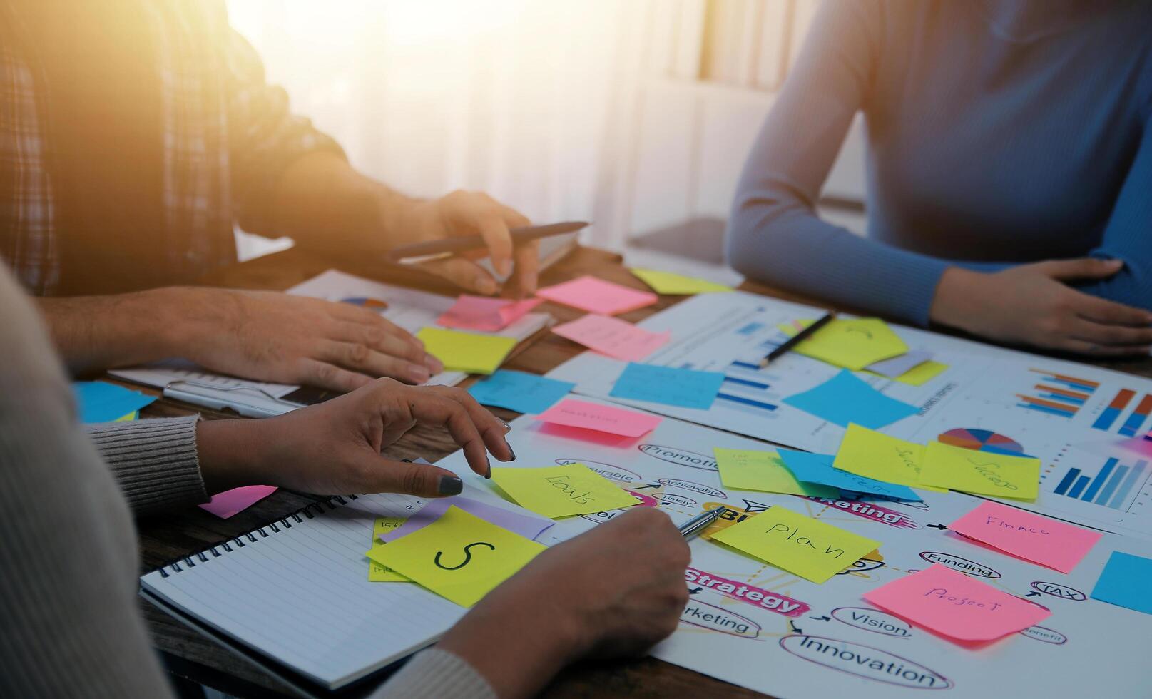 Team of business people working together in the meeting room office, teamwork background charts and graphs banner, double exposure successful teamwork,business planning concept. photo