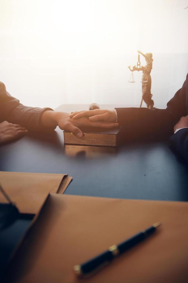 Law theme, gavel or mallet of the judge, lawyer enforcement officers, evidence-based cases taken into account in the court abount business, legislation. photo