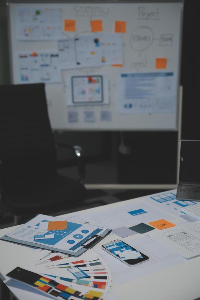 Professional interior designer at workplace in office, closeup photo