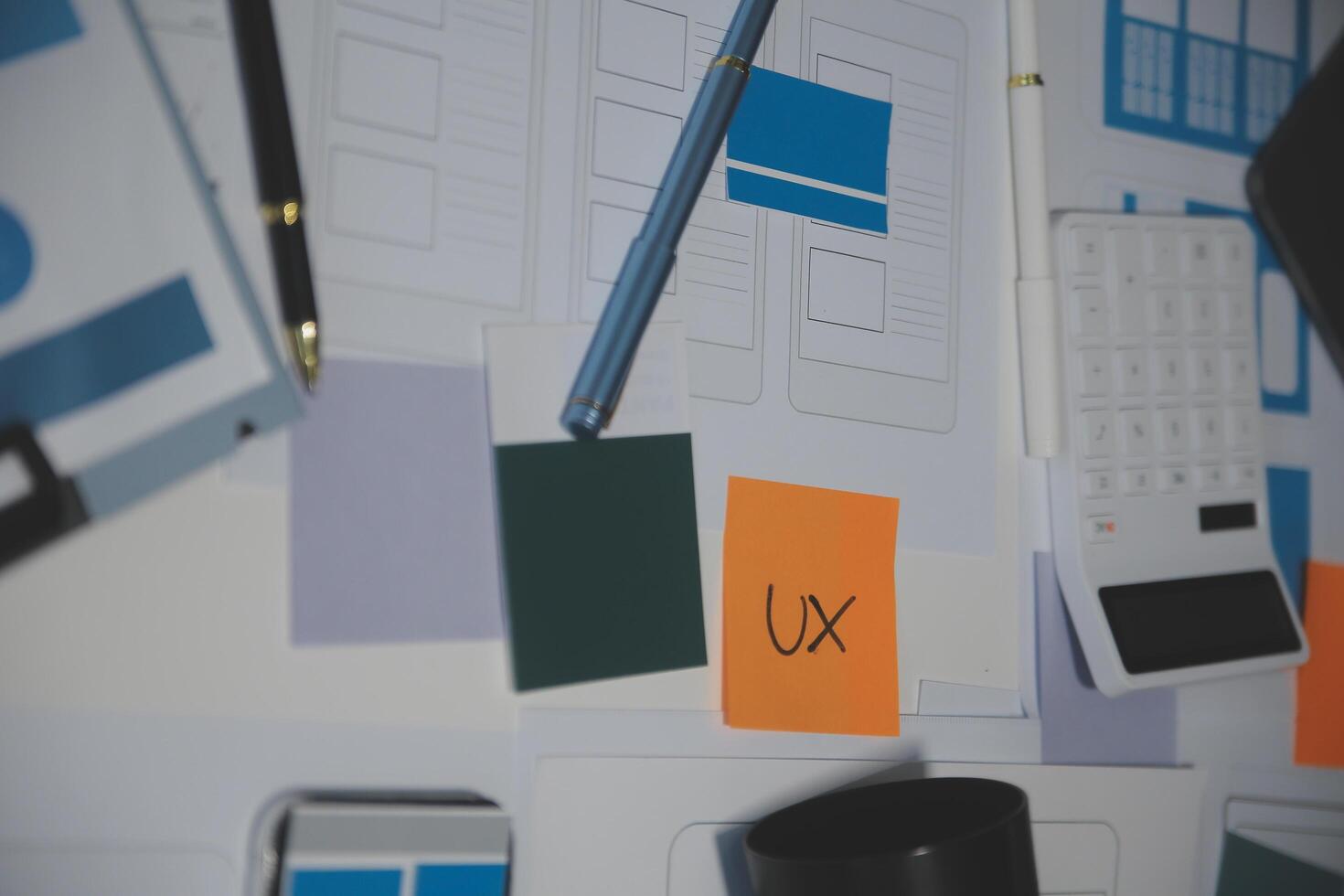 Professional interior designer at workplace in office, closeup photo