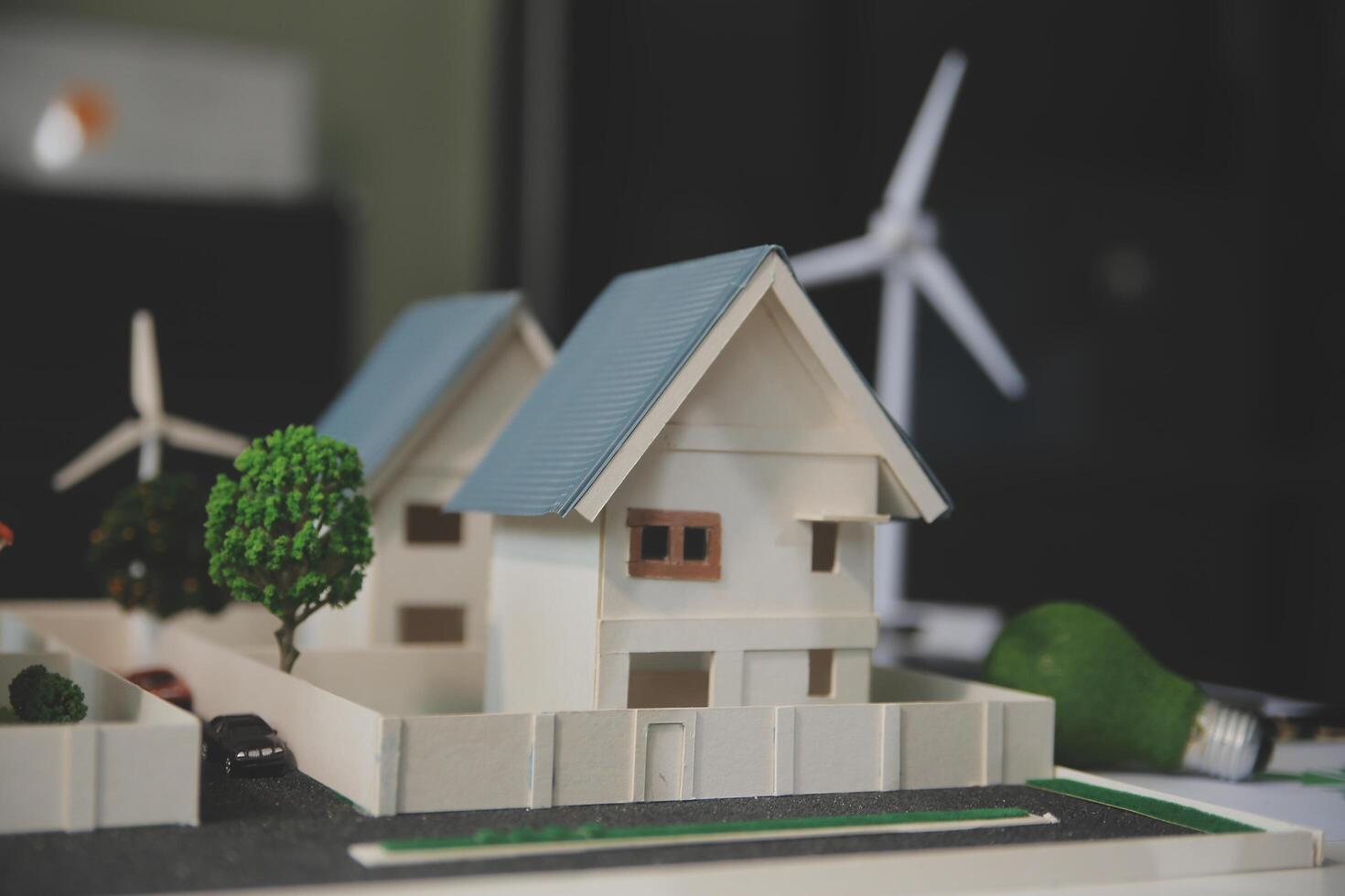 Green energy business company meeting with business people planning and discuss marketing of sustainable and renewable clean energy product with solar cell and wind turbine generator. Trailblazing photo