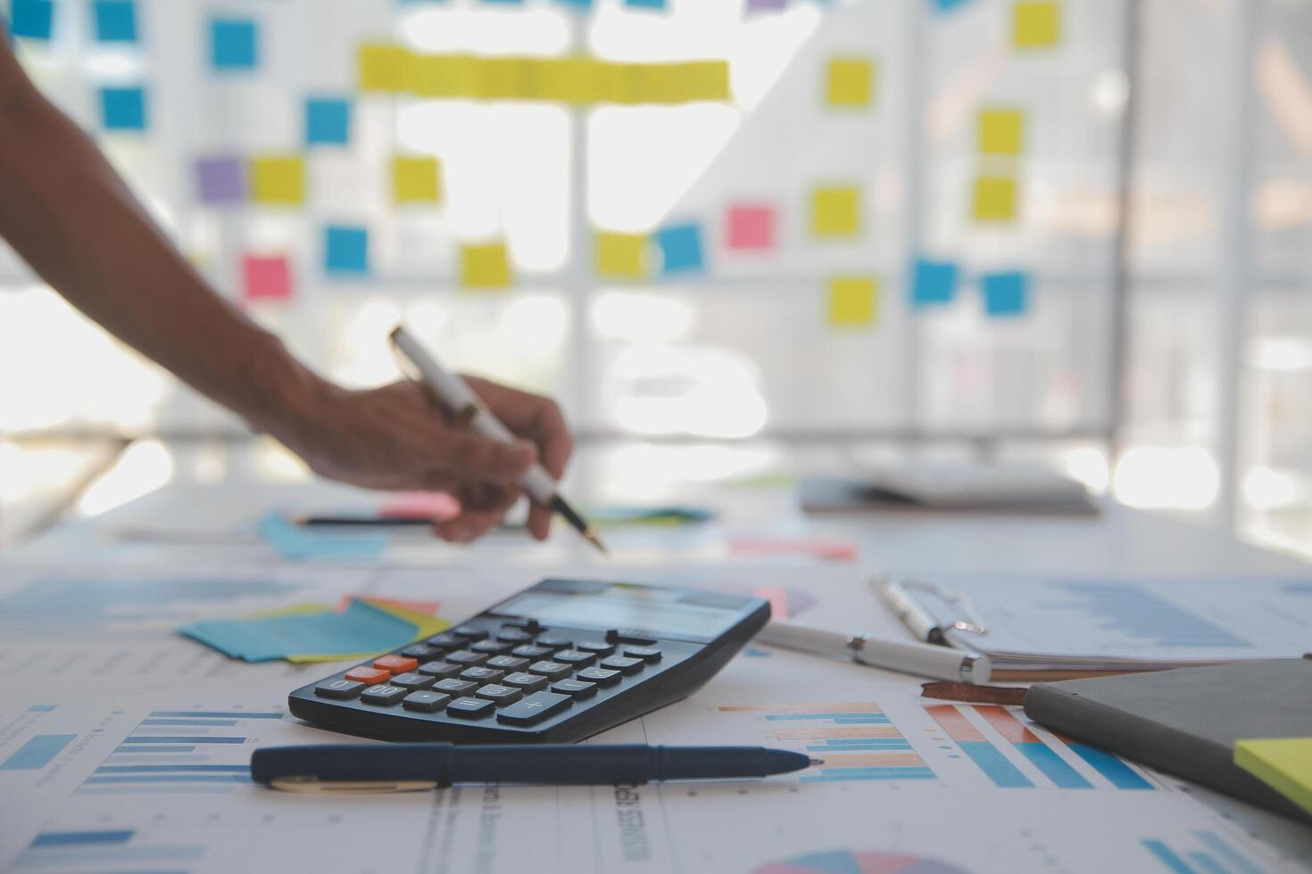 businessman working data document graph chart report marketing research development planning management strategy analysis financial accounting. Business office concept. photo