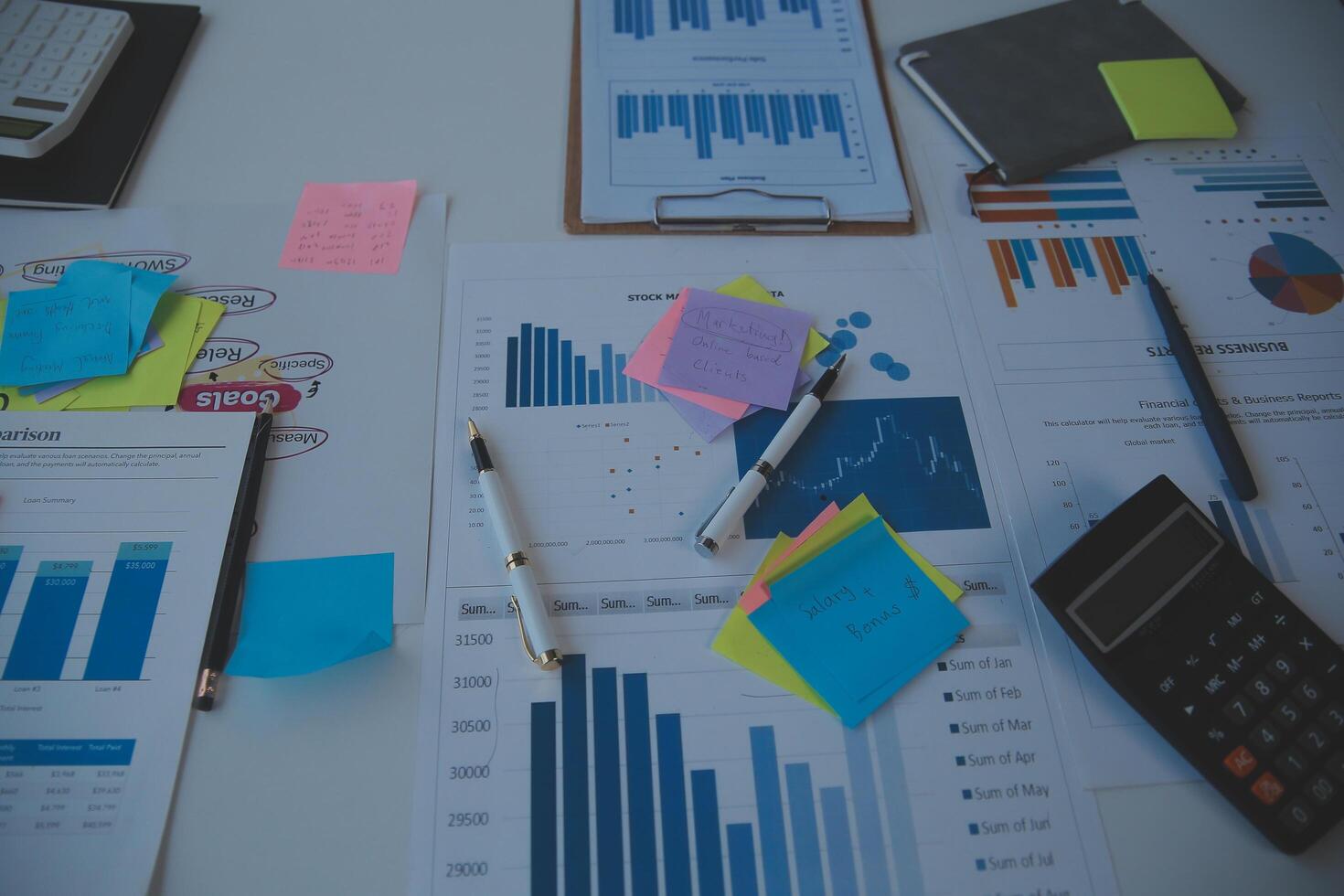 businessman working data document graph chart report marketing research development planning management strategy analysis financial accounting. Business office concept. photo