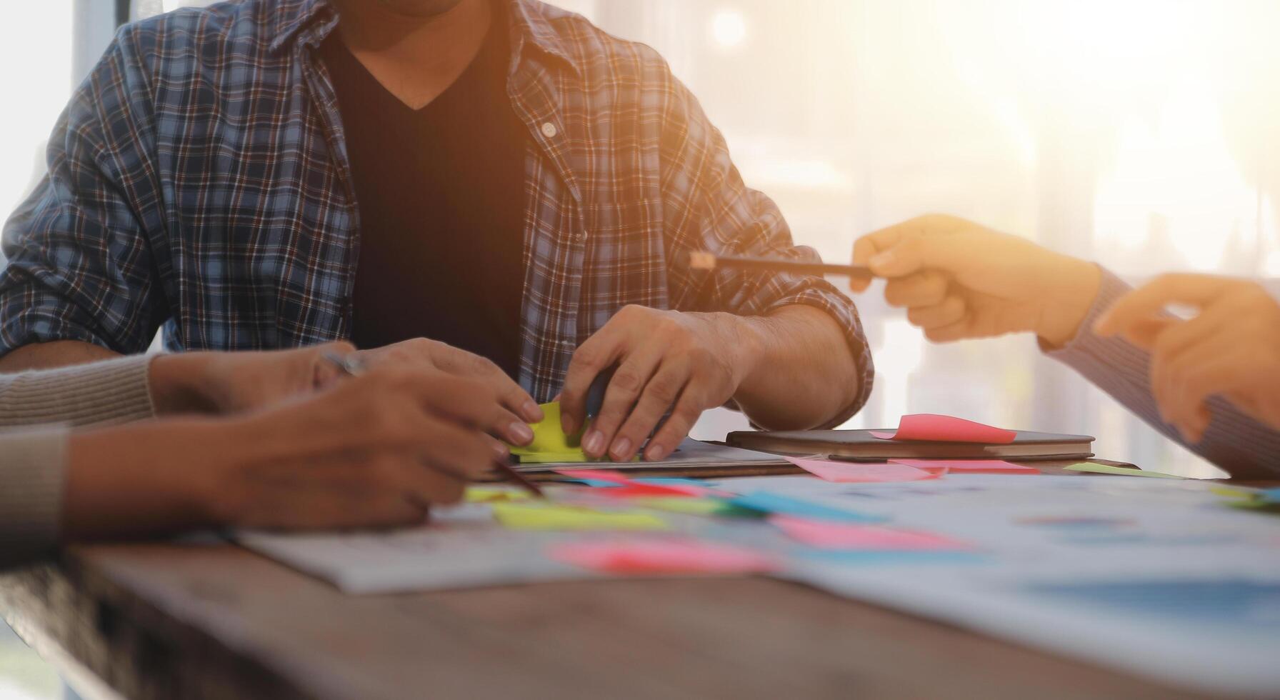 Team of business people working together in the meeting room office, teamwork background charts and graphs banner, double exposure successful teamwork,business planning concept. photo
