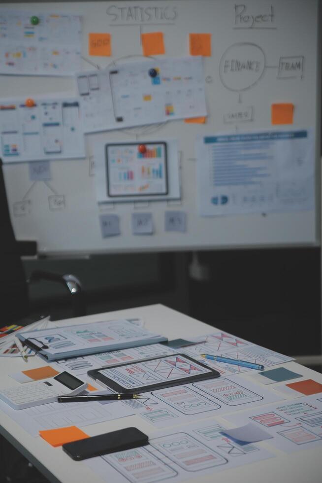 Professional interior designer at workplace in office, closeup photo