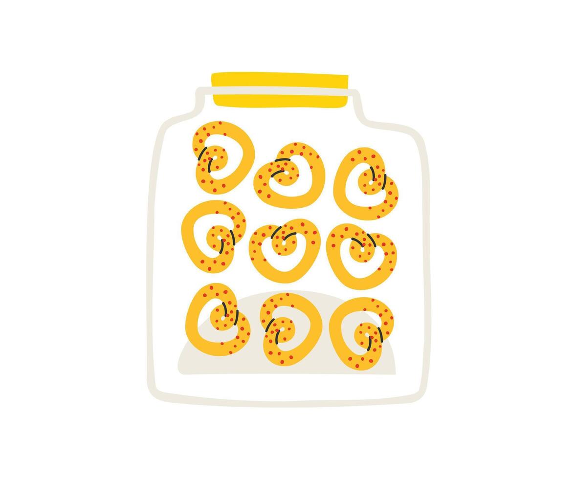 Hand drawn cookie jar. Sweets, goodies, tea. illustration in flat style. vector