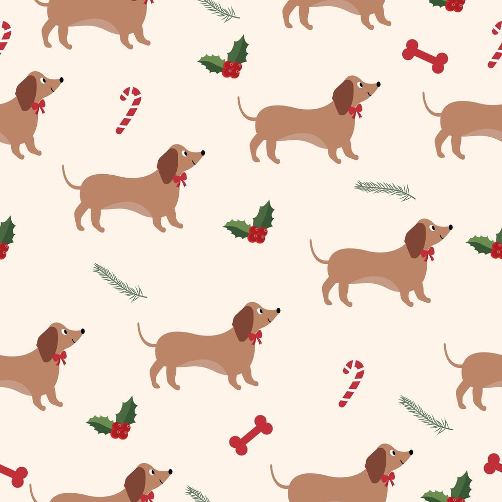 Christmas and New Year Dachshund Dogs pattern. graphics vector