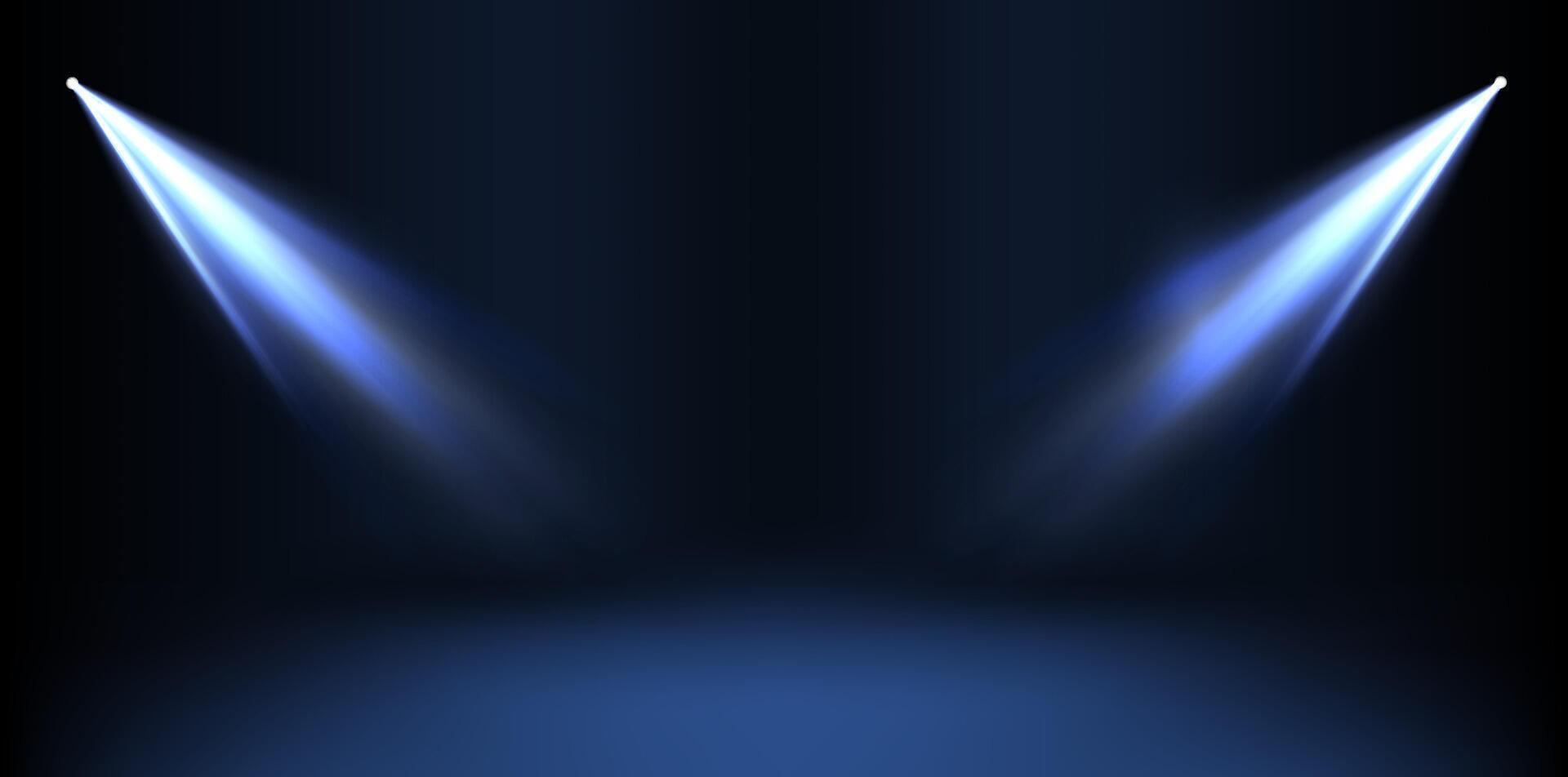 Two spotlight lights on a dark stage vector